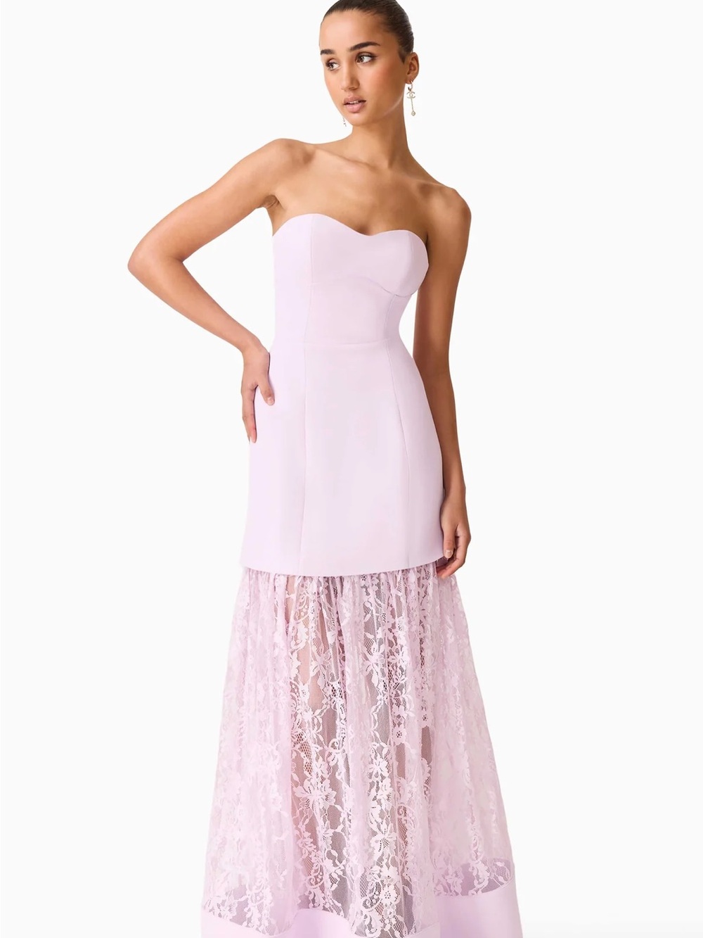 Elliatt Pale Pink Strapless Sweetheart Lace Gown